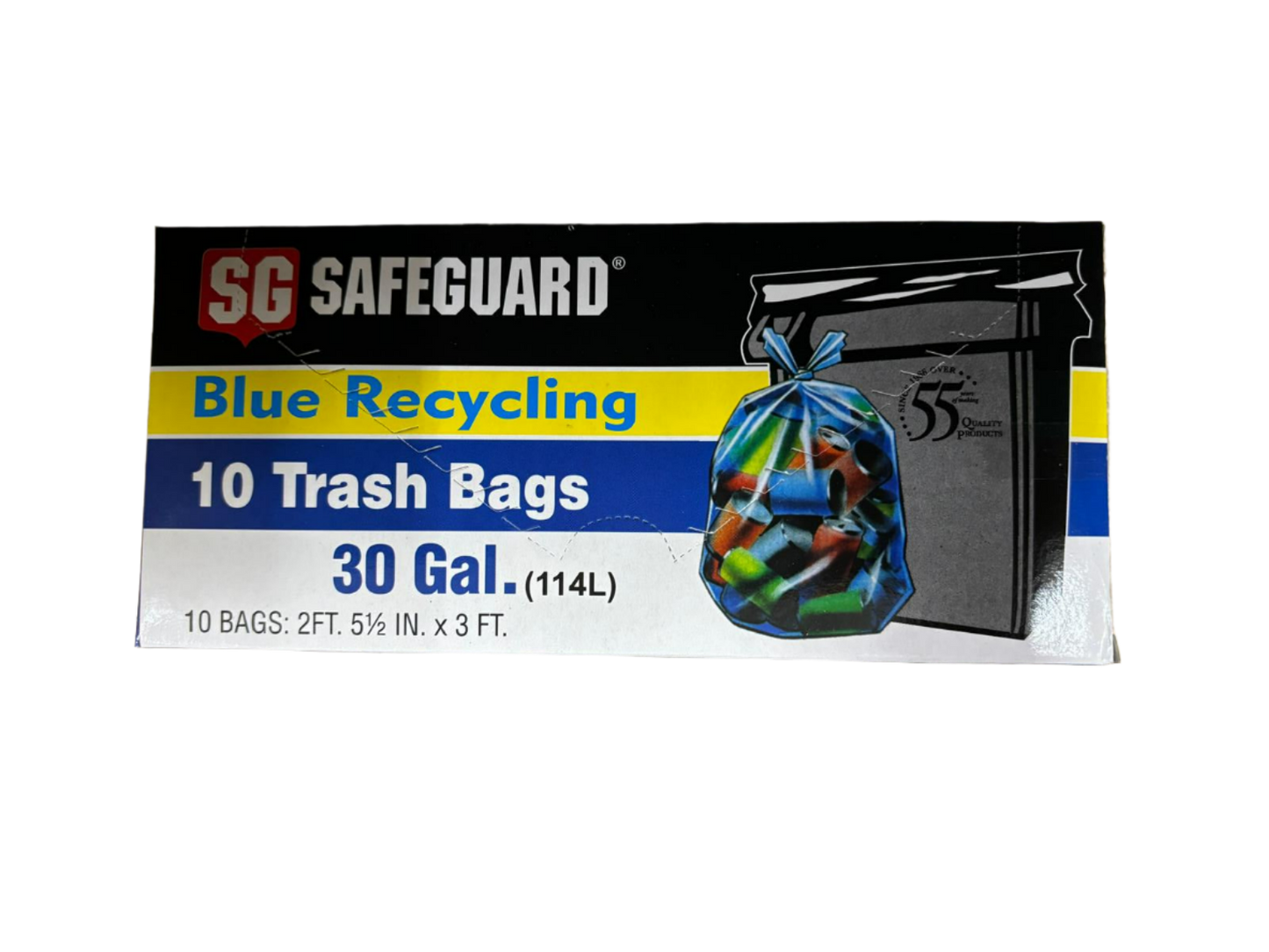 Safeguard 30 Gallons Blue Recycling Kitchen Bags - 10 Count