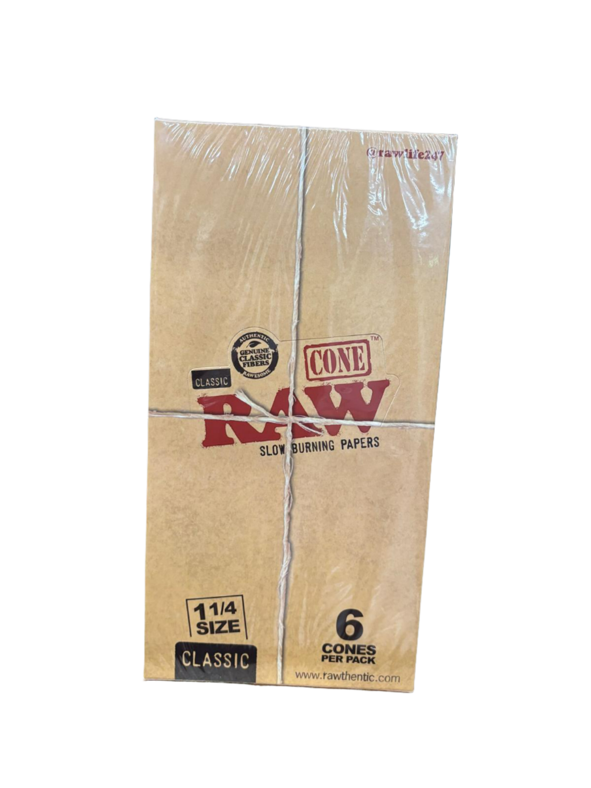 RAW Cone Slow Burning Papers 1 1/4 Size Classic -Box Of 32 Packs