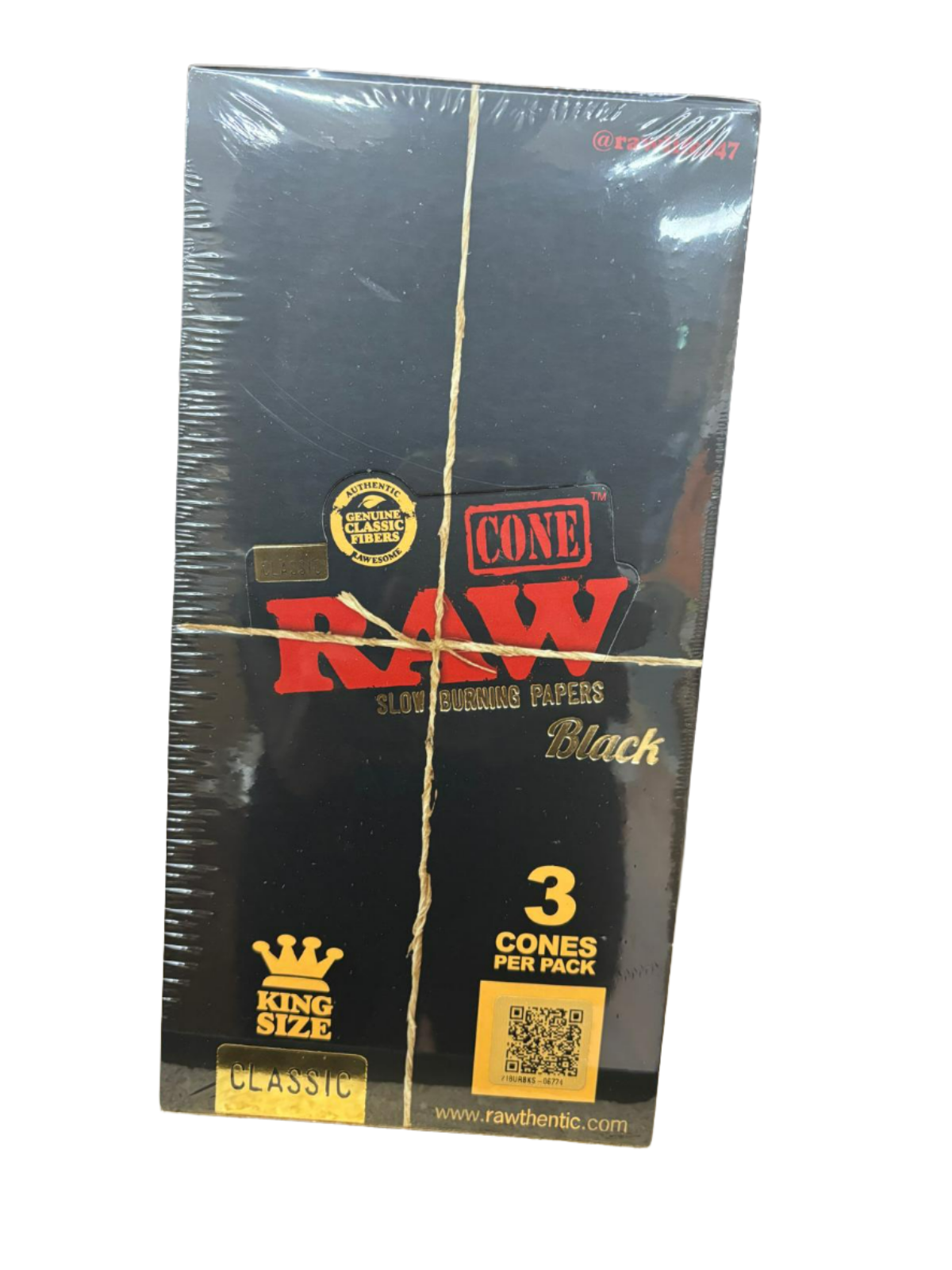 RAW Cone Slow Burning Papers King Size Classic - Black- Box Of 32 Packs