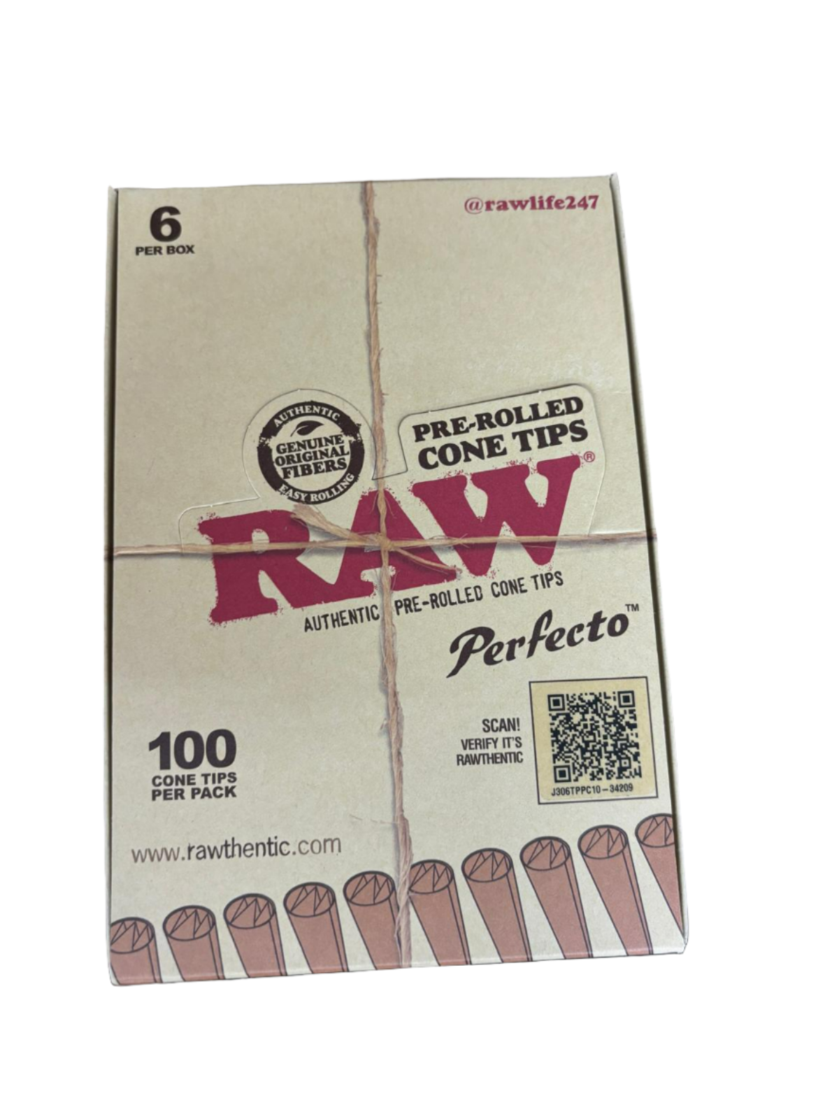 RAW Authentic Pre Rolled Cone Tips- Pre Rolled - 6 Per Box