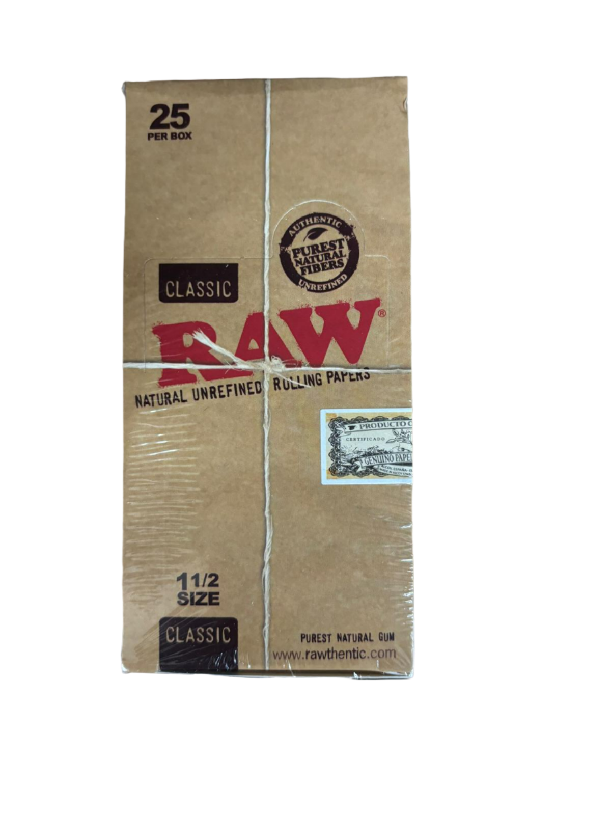 RAW Natural Unrefined Rolling Papers 1 1/2 Size Classic - 24 Packs Per Box