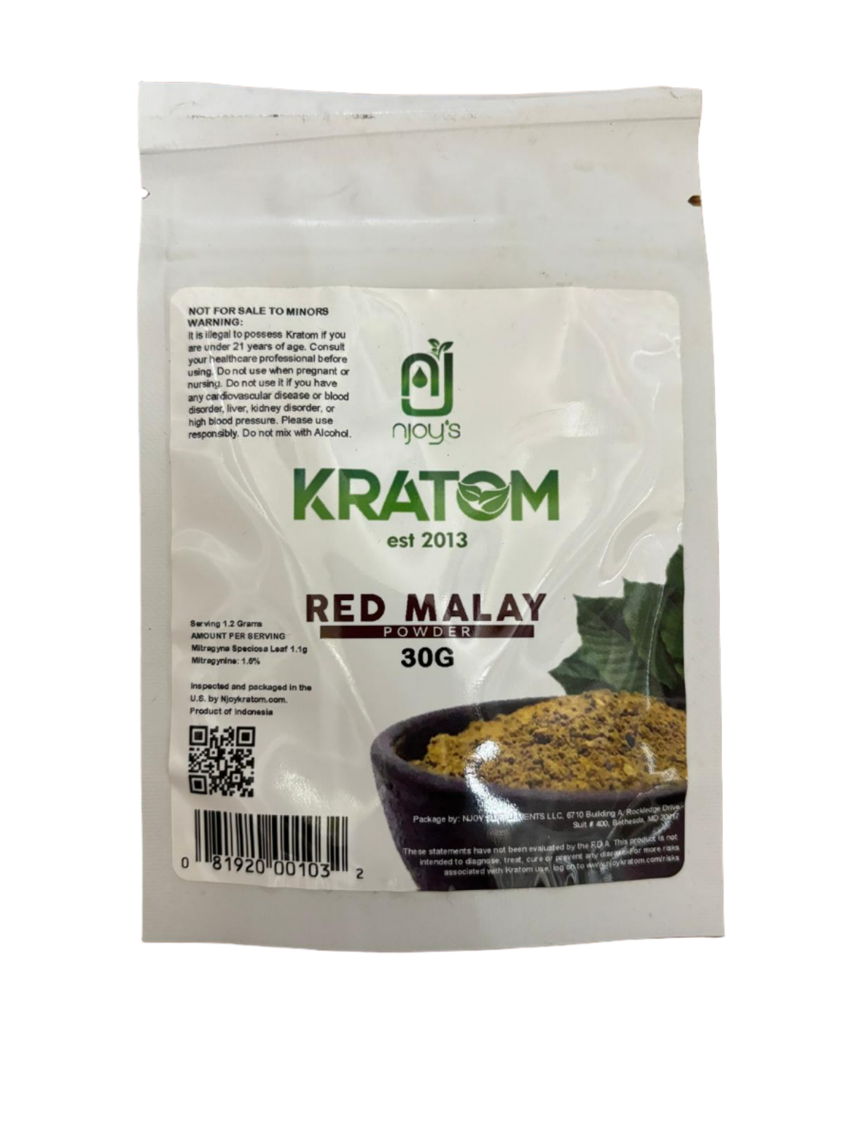 njoy's Kratom Red Malay Powder - 30 G