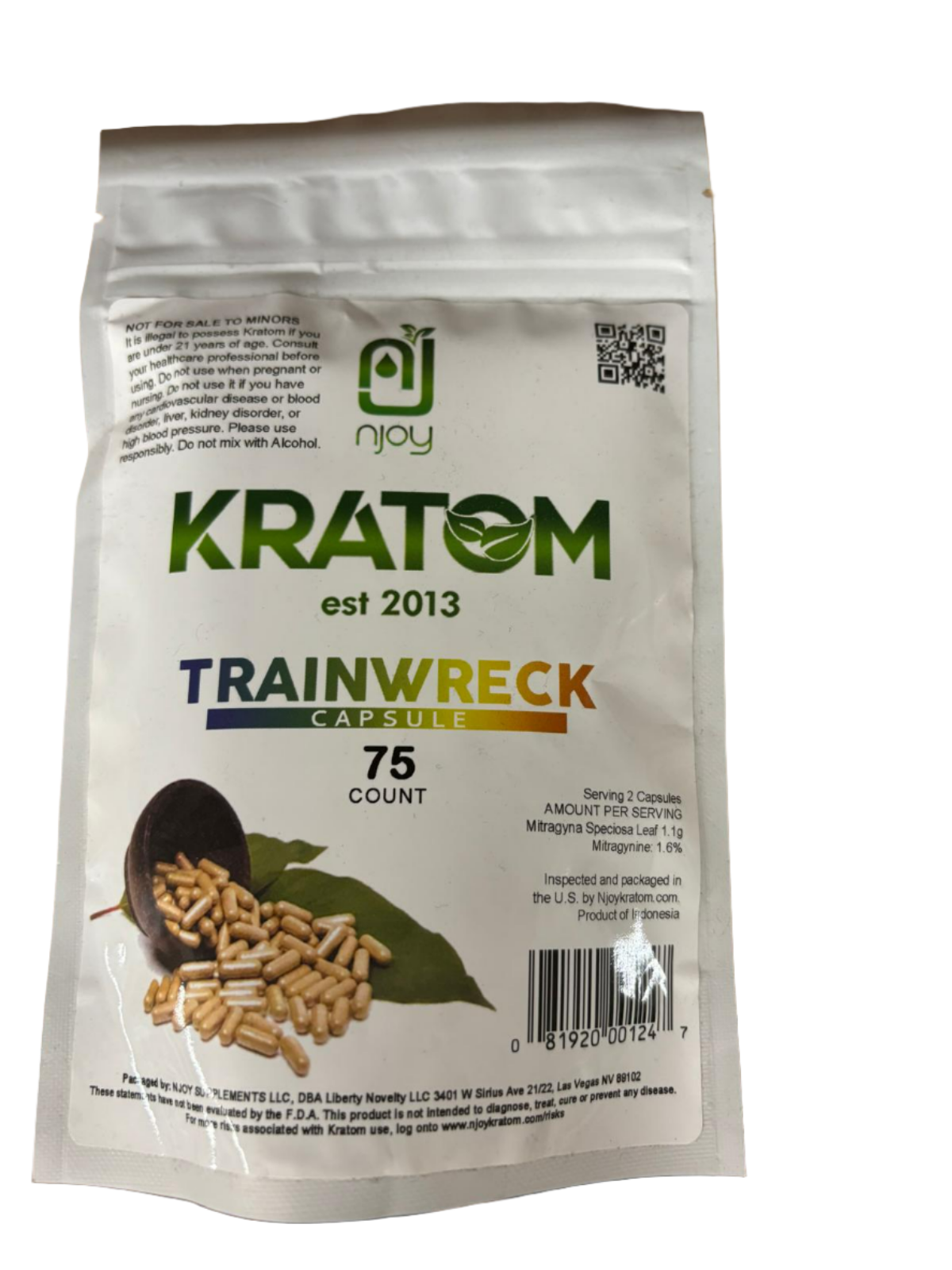 njoy's Kratom Trainwreck - 75 Capsules – NY Wholesale