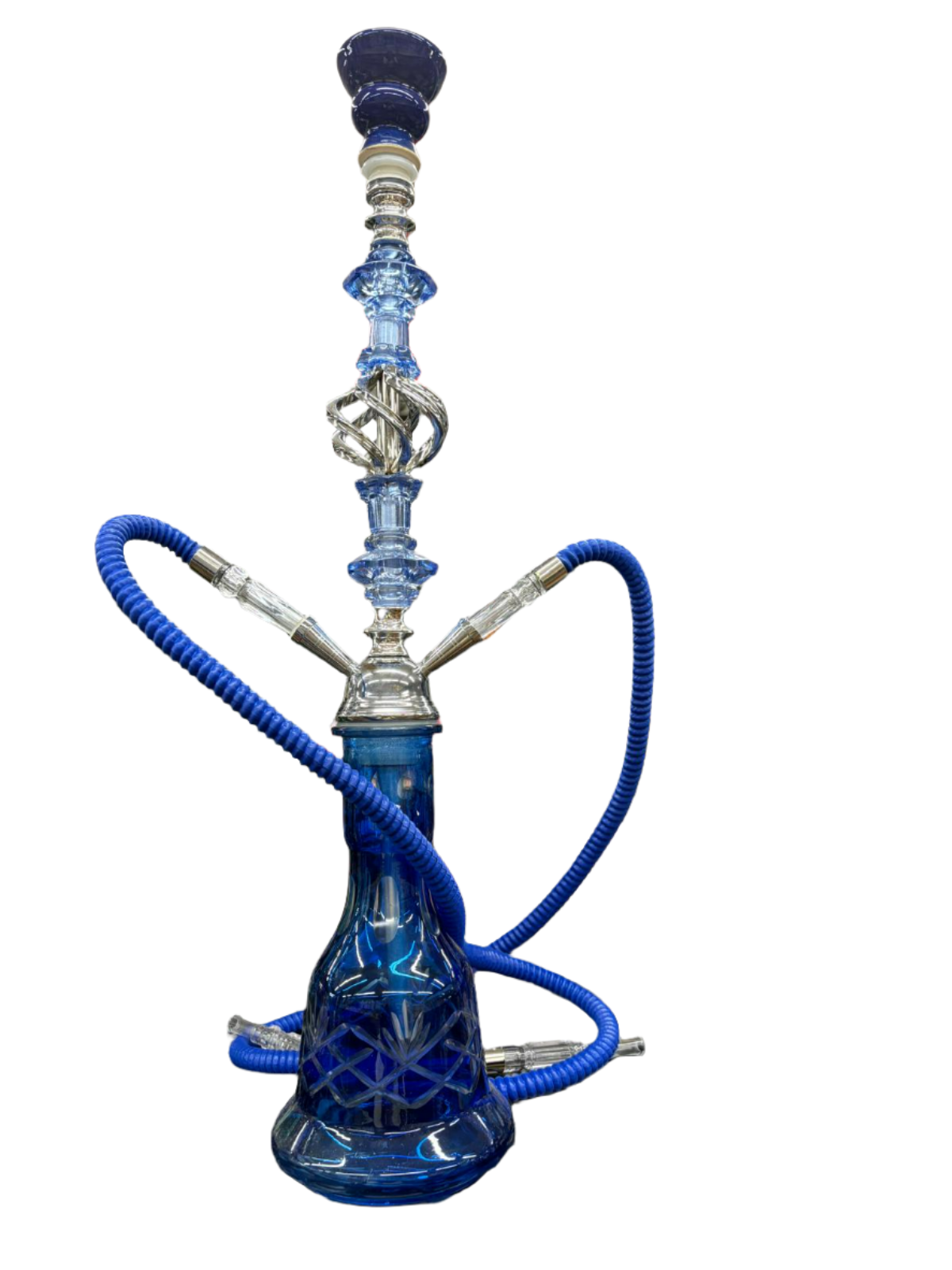 2 Hose Glass Hookah Complete Set - Blue