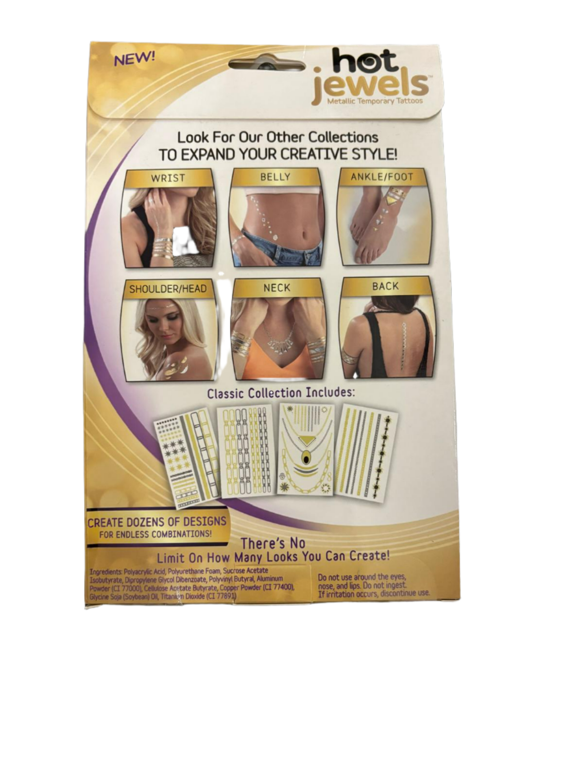 Hot Jewels Metallic Temporary Tattoos - 4 Sheets