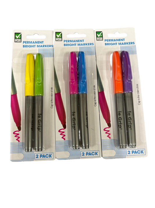 Permanent Bright Markers - 2 Pack