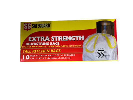 Safeguard 13 Gallons Extra strength DrawString Bags - 10 Count