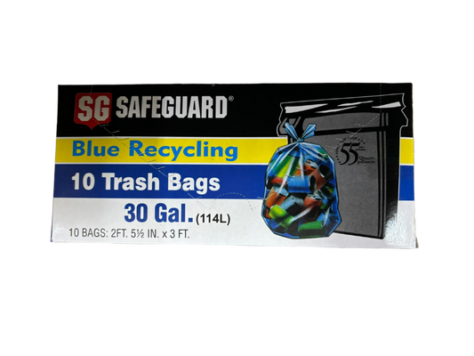 Safeguard 30 Gallons Blue Recycling Kitchen Bags - 10 Count