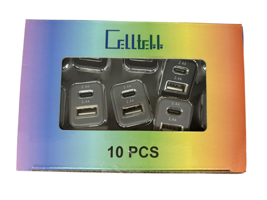 Celltell USB-C/USB Car Charger - 10 Pcs