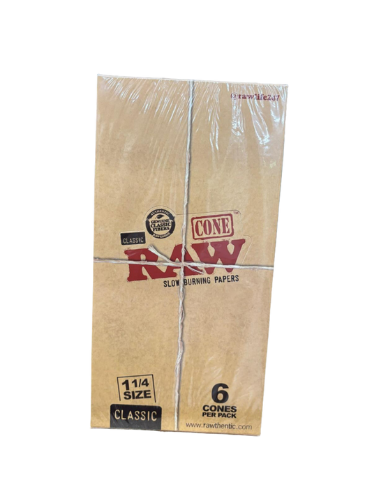 RAW Cone Slow Burning Papers 1 1/4 Size Classic -Box Of 32 Packs