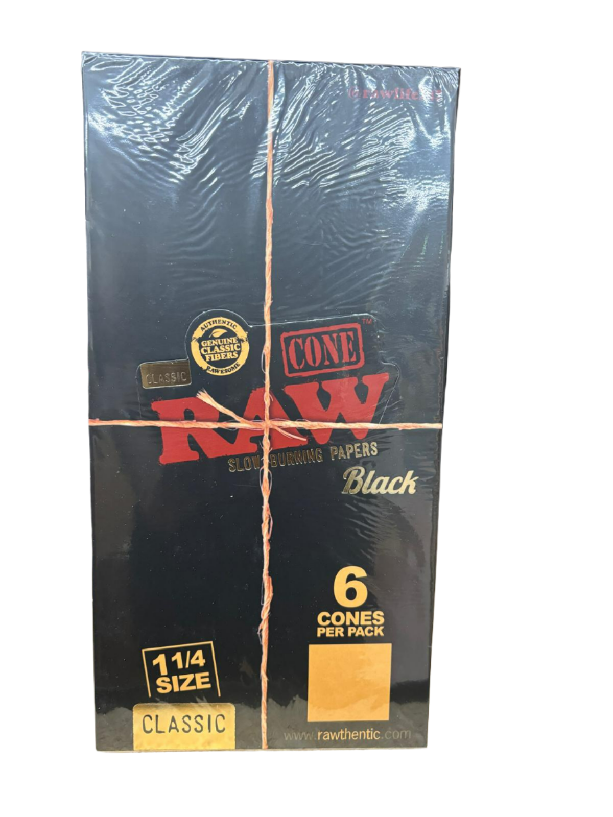 RAW Cone Slow Burning Papers 1 1/4 Size Classic - Black- Box Of 32 Packs