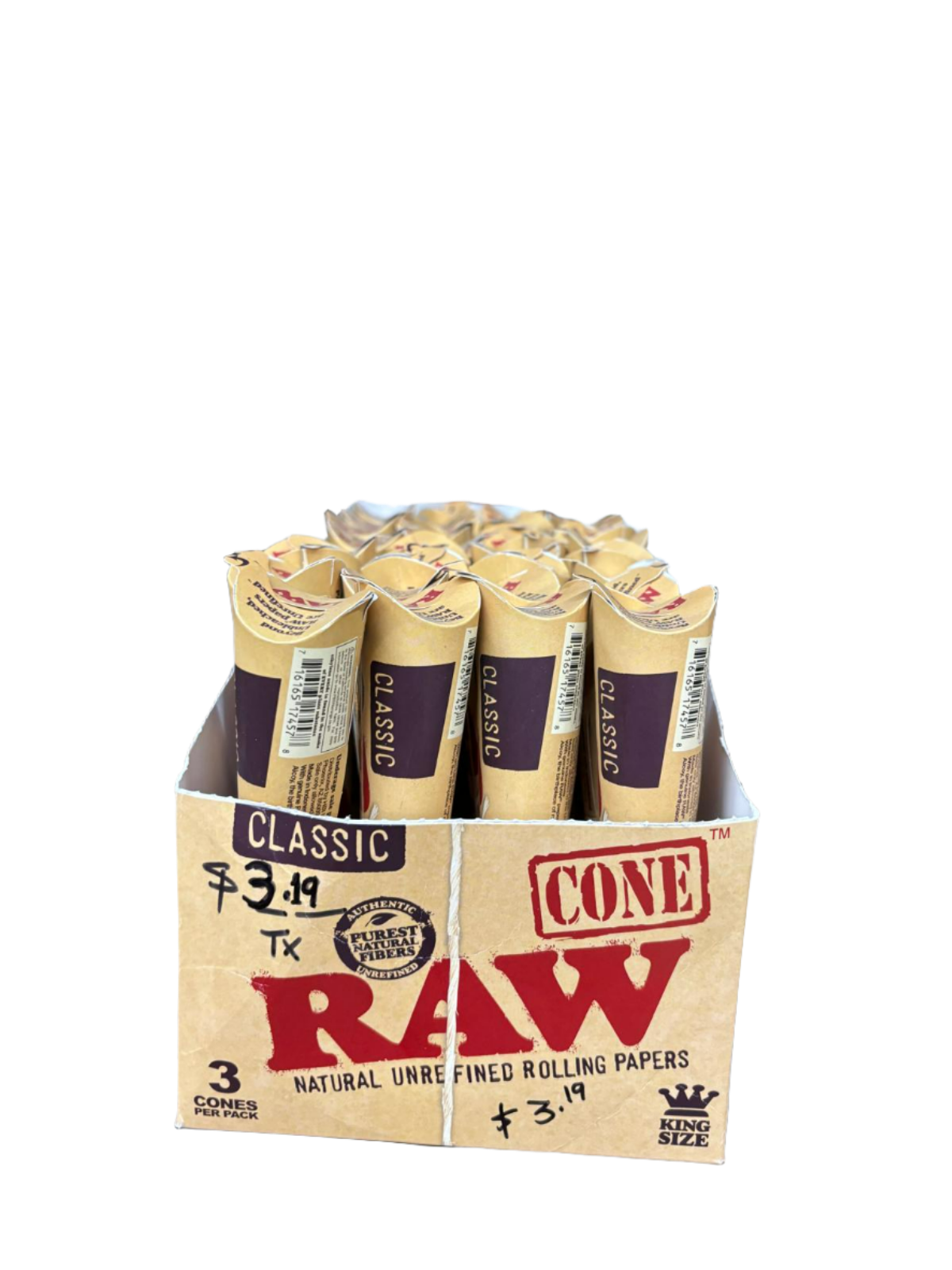 RAW Cone Natural Unrefined Rolling Papers King Size - 32 Packs per box