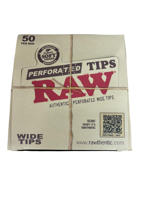 RAW Perforated Tips -  Authentic Perforated Wide Tips- Pre Rolled - 50 Per Box