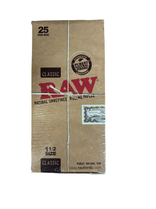 RAW Natural Unrefined  Rolling Papers 1 1/2 Size Classic - 24 Packs Per Box