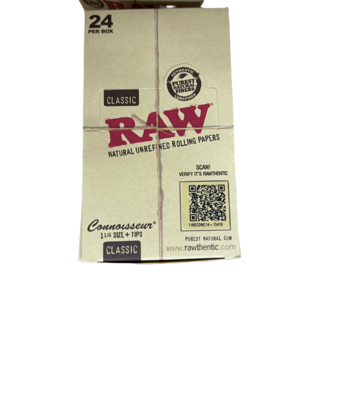 RAW Classic  Natural Unrefined Rolling Papers - 1 1/4 Size + Tips - 24 Packs Per Box