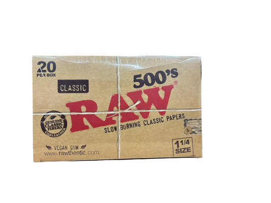 RAW Classic Slow Burning Papers - 1 1/4 Size - 20 Packs Per Box