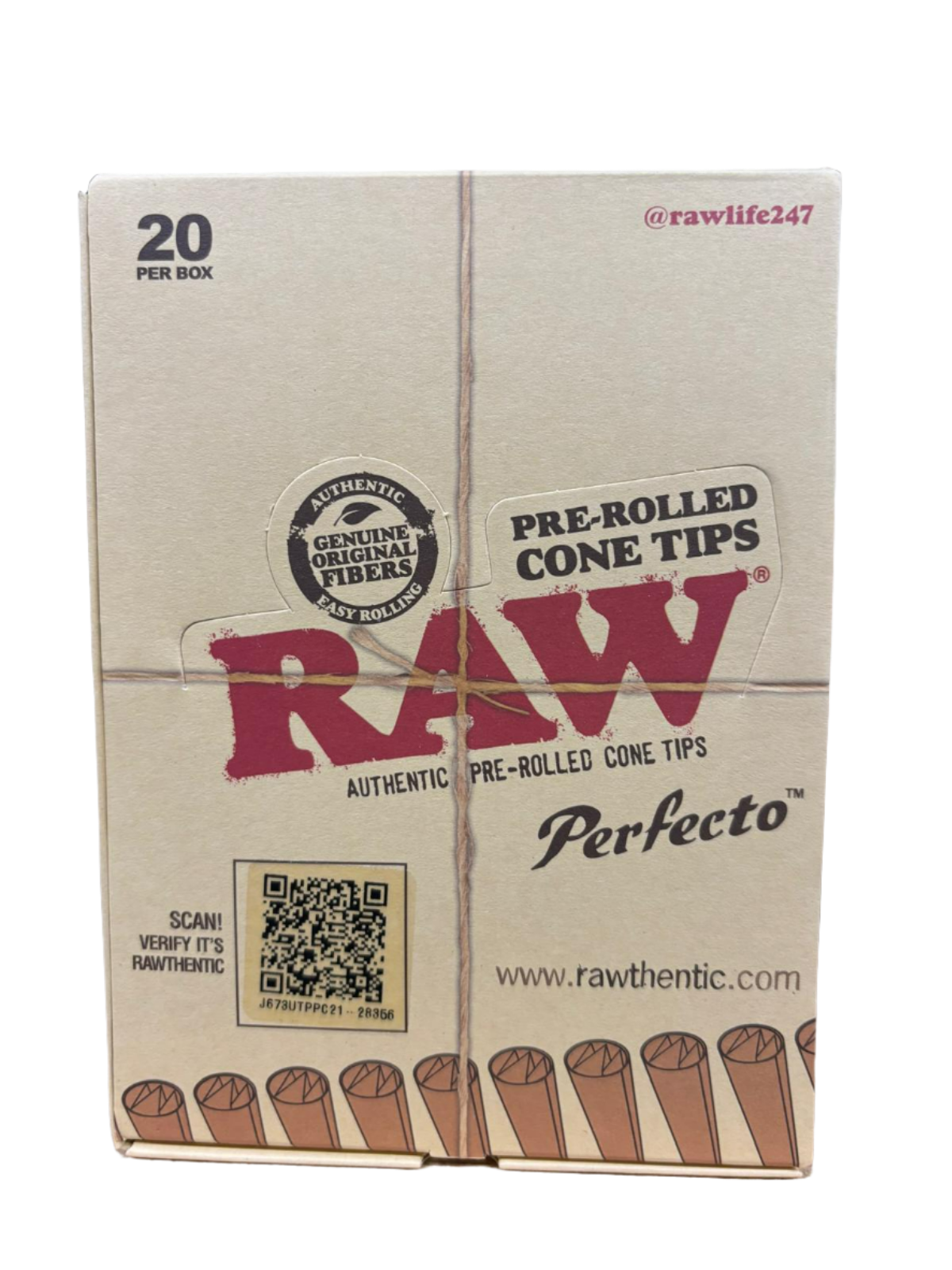 RAW Authentic Pre Rolled Cone Tips - 20 Pack Per Box