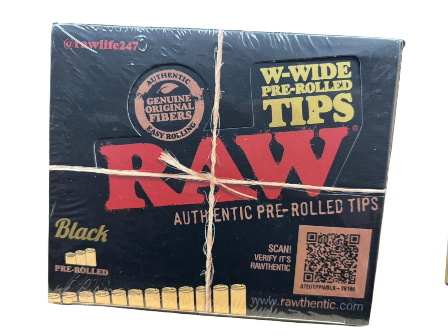 RAW Authentic Pre-Rolled Tips - Black - 20 Pack Per Box