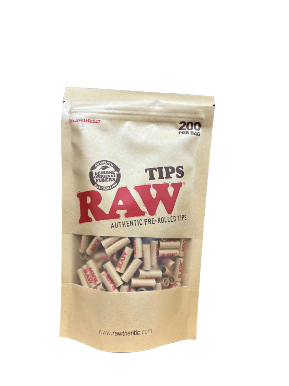 RAW Authentic Pre-Rolled Tips - 200 Per Bag