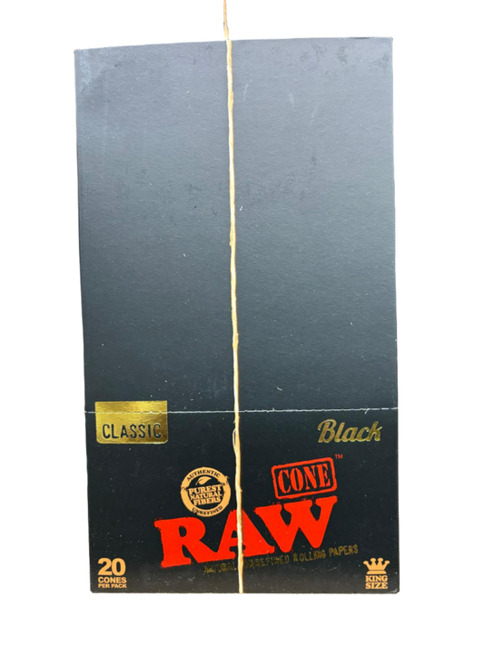 RAW Cone Natural Un Refined Rolling Papers - Black - King Size - 12 Pack