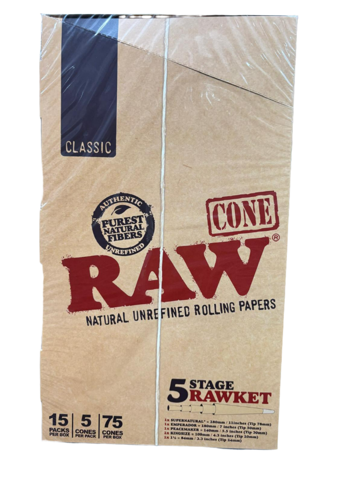 RAW Cone Natural Un Refined Rolling Papers - 5 Stage Rawket - 15 Packs ...