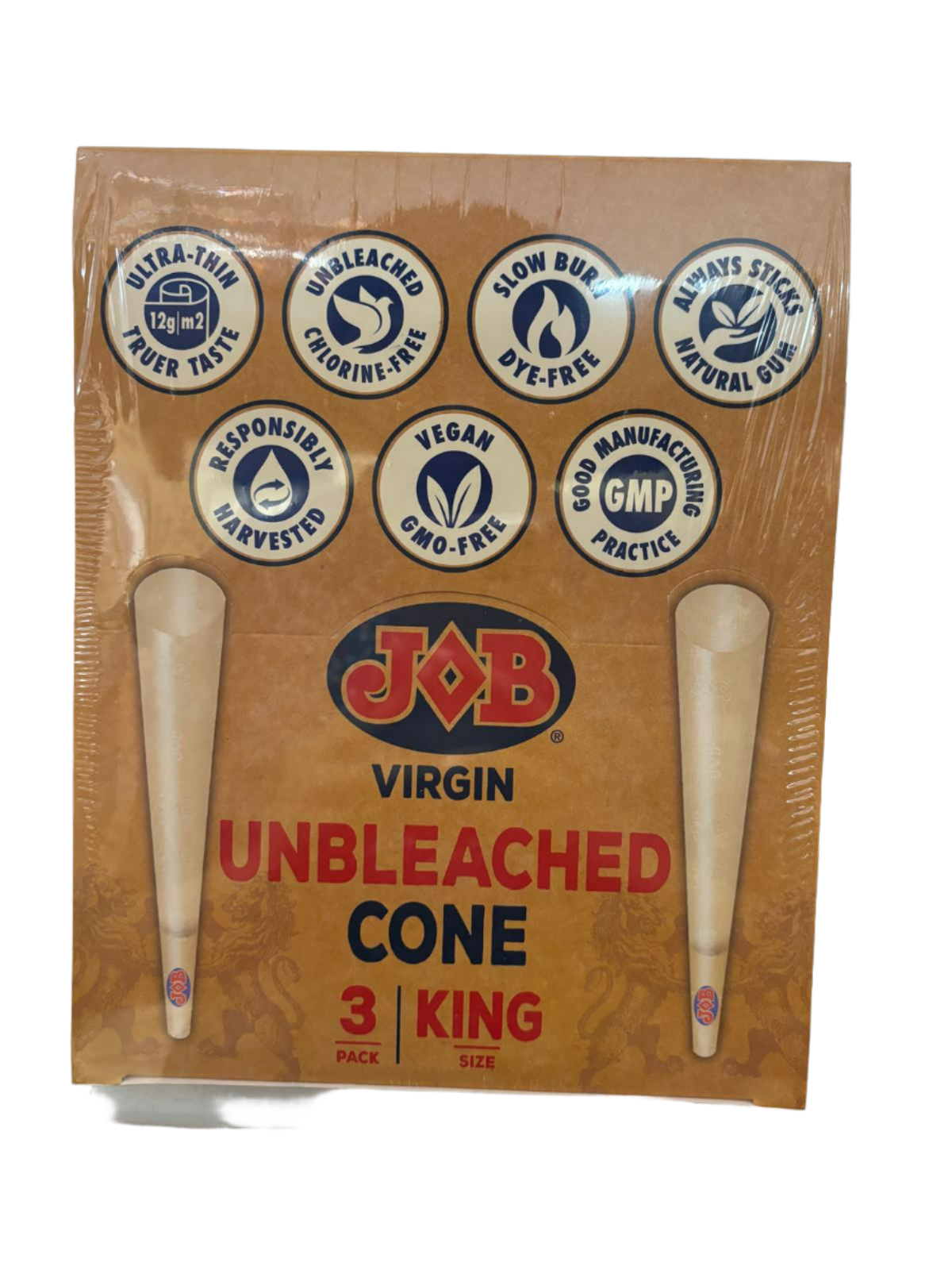 JOB Virgin King Size Unbleached Cone - 32 - 3 Pack