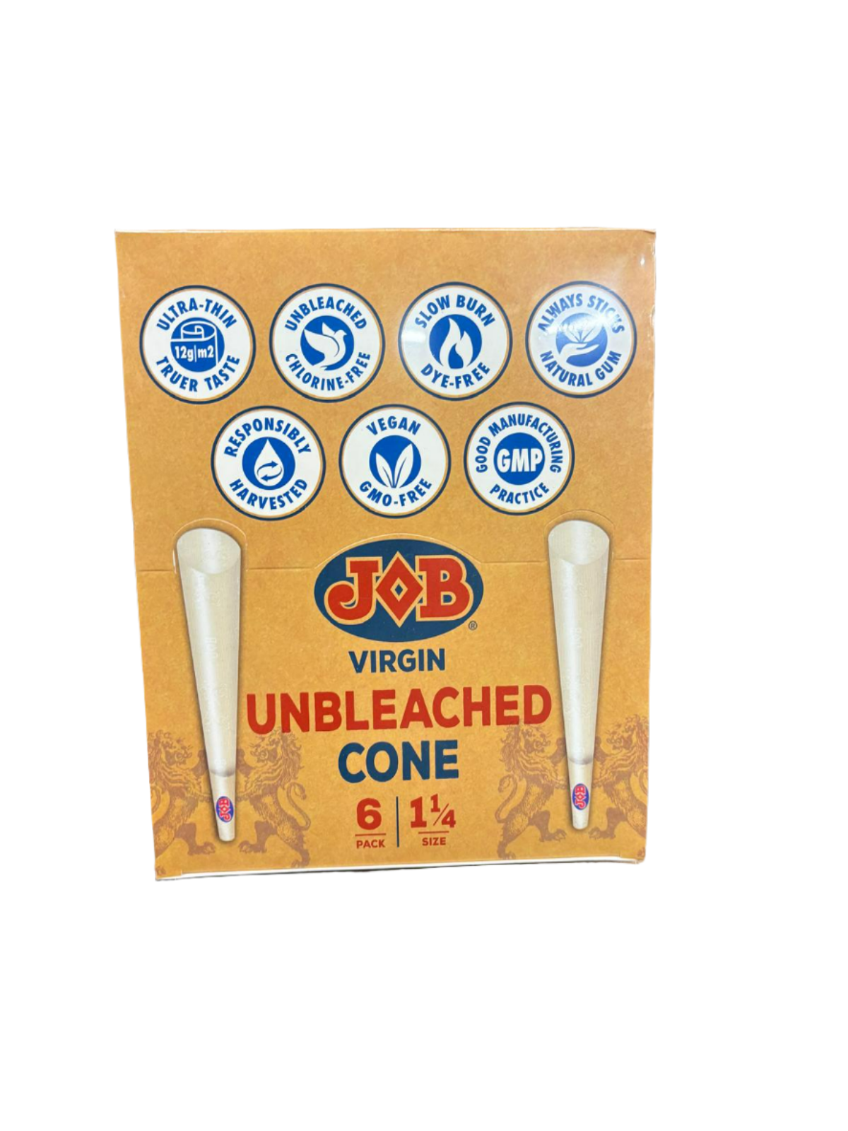 JOB Virgin 1 1/4 Size Unbleached Cone - 32 - 6 Pack