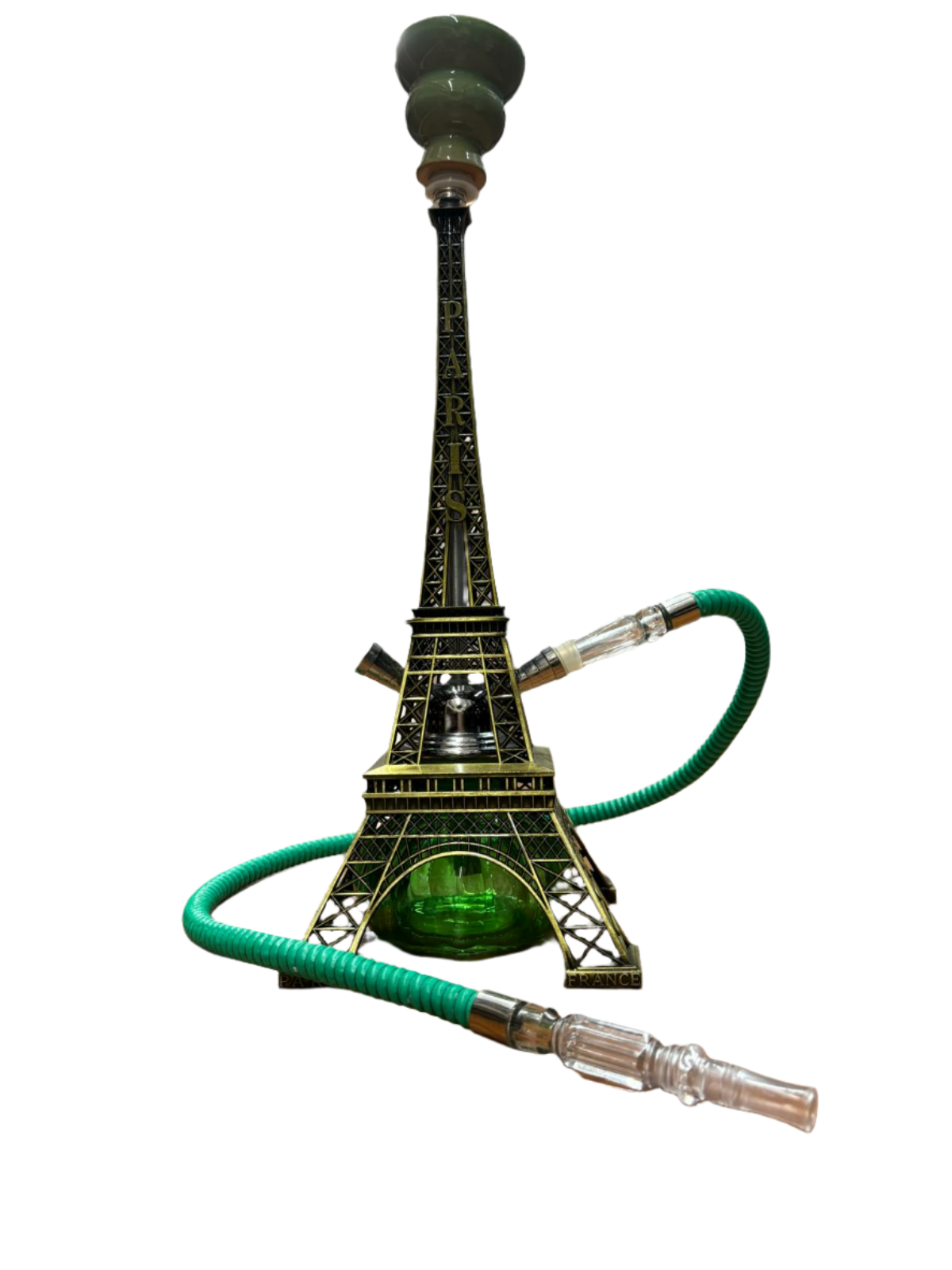 2 Hose Green Eiffel Tower Hookah Complete Set