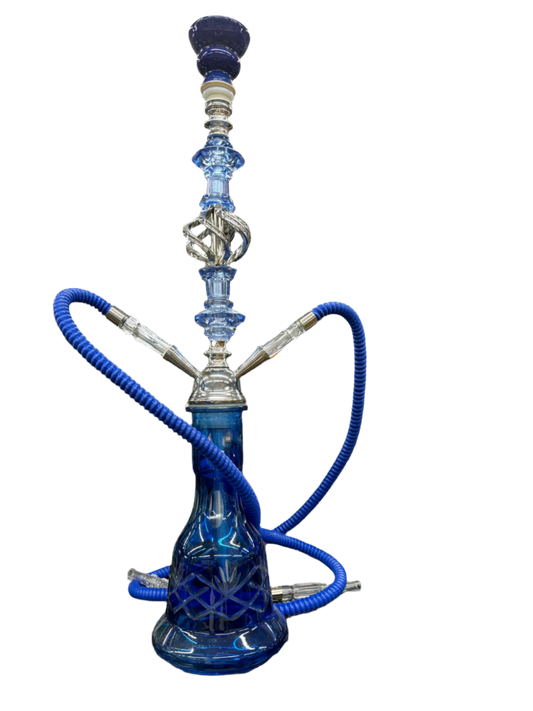 2 Hose Glass Hookah Complete Set - Blue