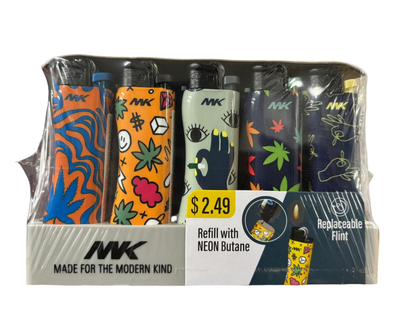 MK Refill with Neon Butane Lighters - 50 Pack