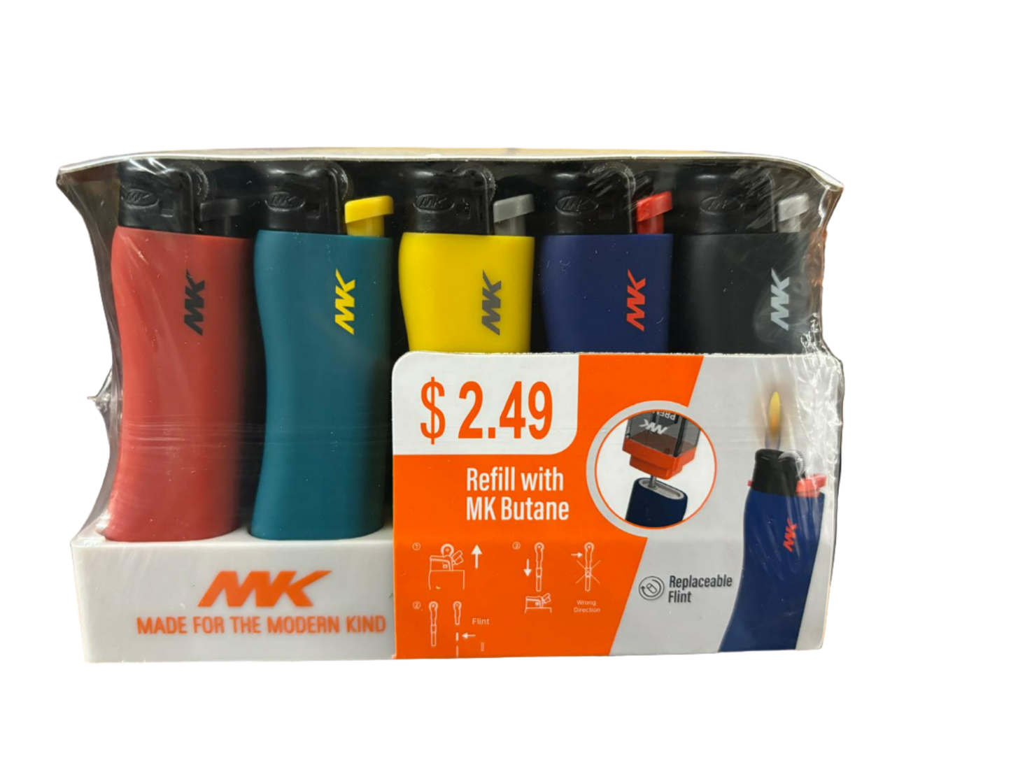 MK Refill with Neon Butane Lighters - 50 Pack